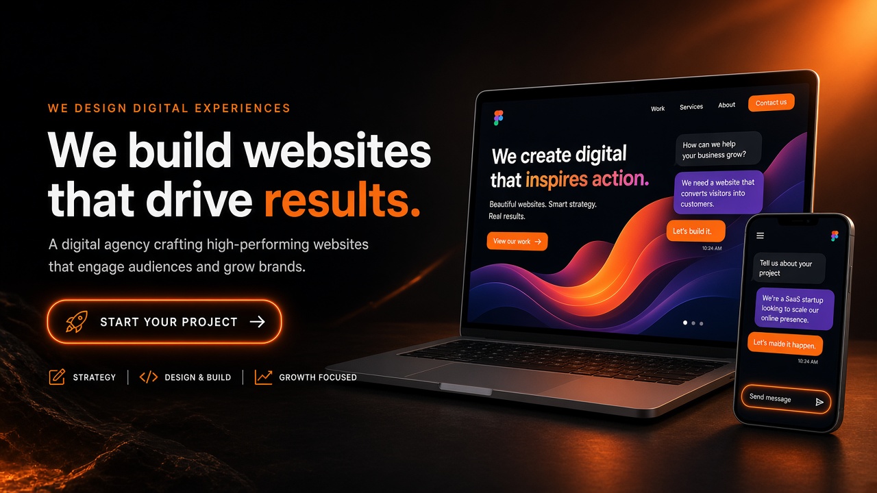 Modern website on laptop and phone with live chat and a clear call to action